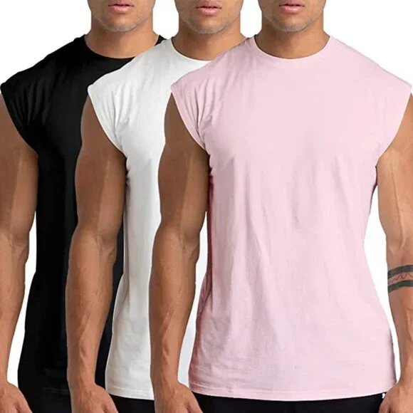 3 Pack Men's Cotton Gym Tank Tops Workout Sleeveless （NEW) - Picture 2 of 16
